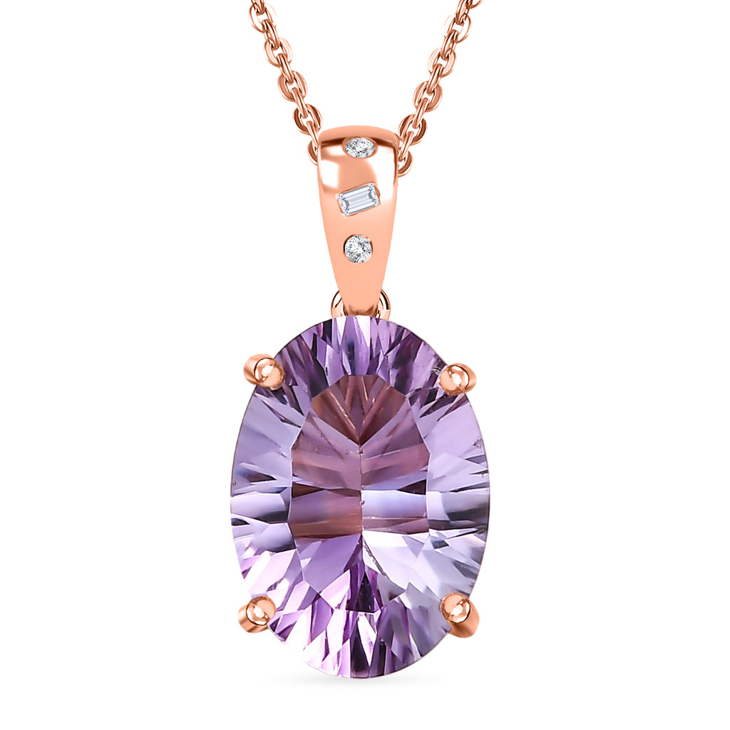 D'Joy AAA Rose De France Amethyst, Weißer Diamant Schmuckset ca. 50 cm 925 Silber 750 Roségold Vermeil ca. 5,27 ct.