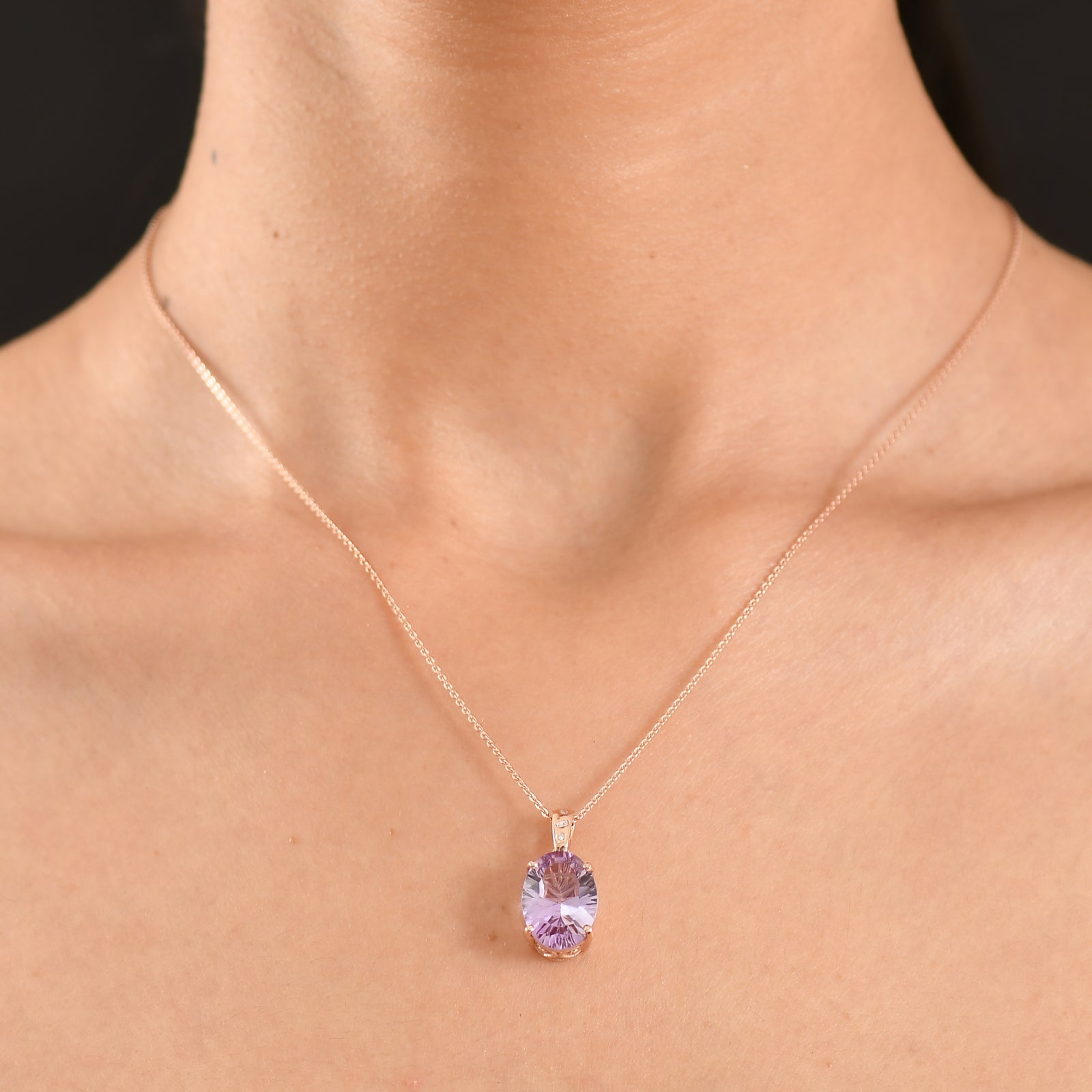 D'Joy AAA Rose De France Amethyst, Weißer Diamant Schmuckset ca. 50 cm 925 Silber 750 Roségold Vermeil ca. 5,27 ct.