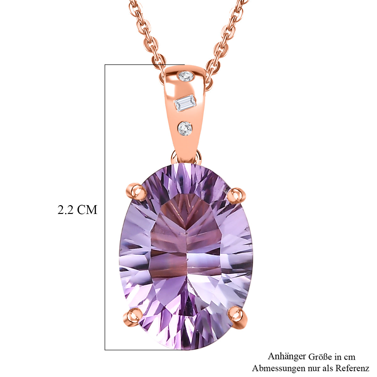 D'Joy AAA Rose De France Amethyst, Weißer Diamant Schmuckset ca. 50 cm 925 Silber 750 Roségold Vermeil ca. 5,27 ct.