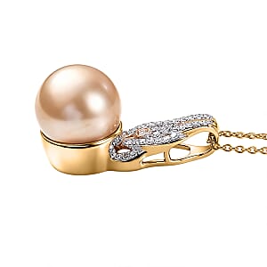 D'Joy AA Goldene Südsee Perle (11-12 mm), Lab Grown Diamant Schmuckset ca. 50 cm 925 Silber 750 Gelbgold vermeil