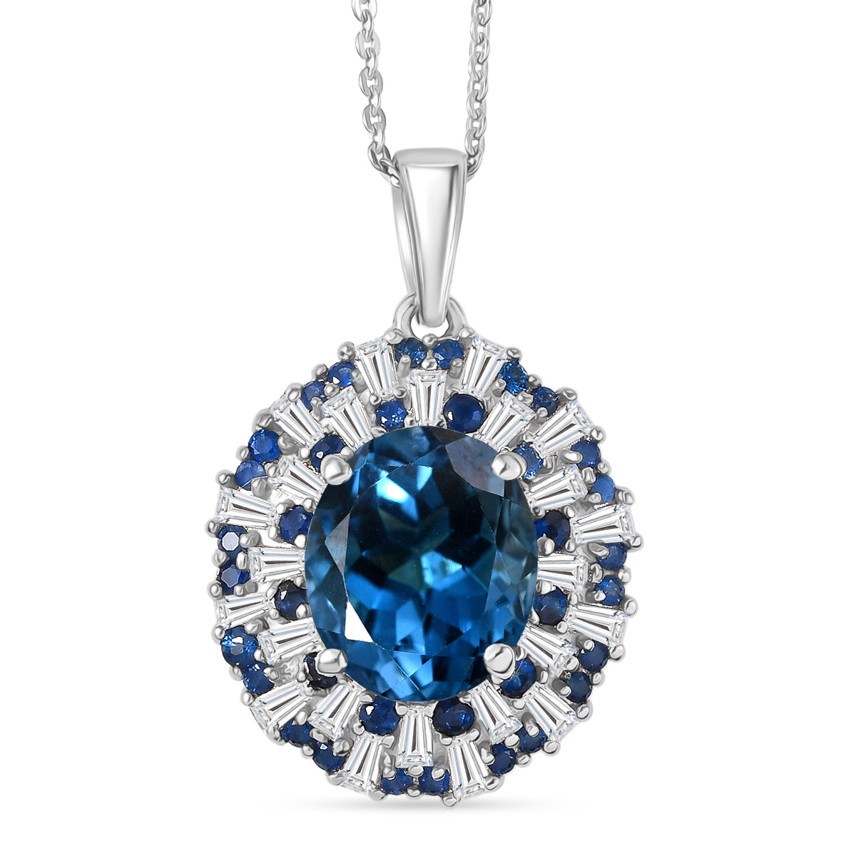D'Joy London Blau Topas, Weißer Zirkon Schmuckset ca. 50 cm 925 Silber rhodiniert ca. 6,72 ct.