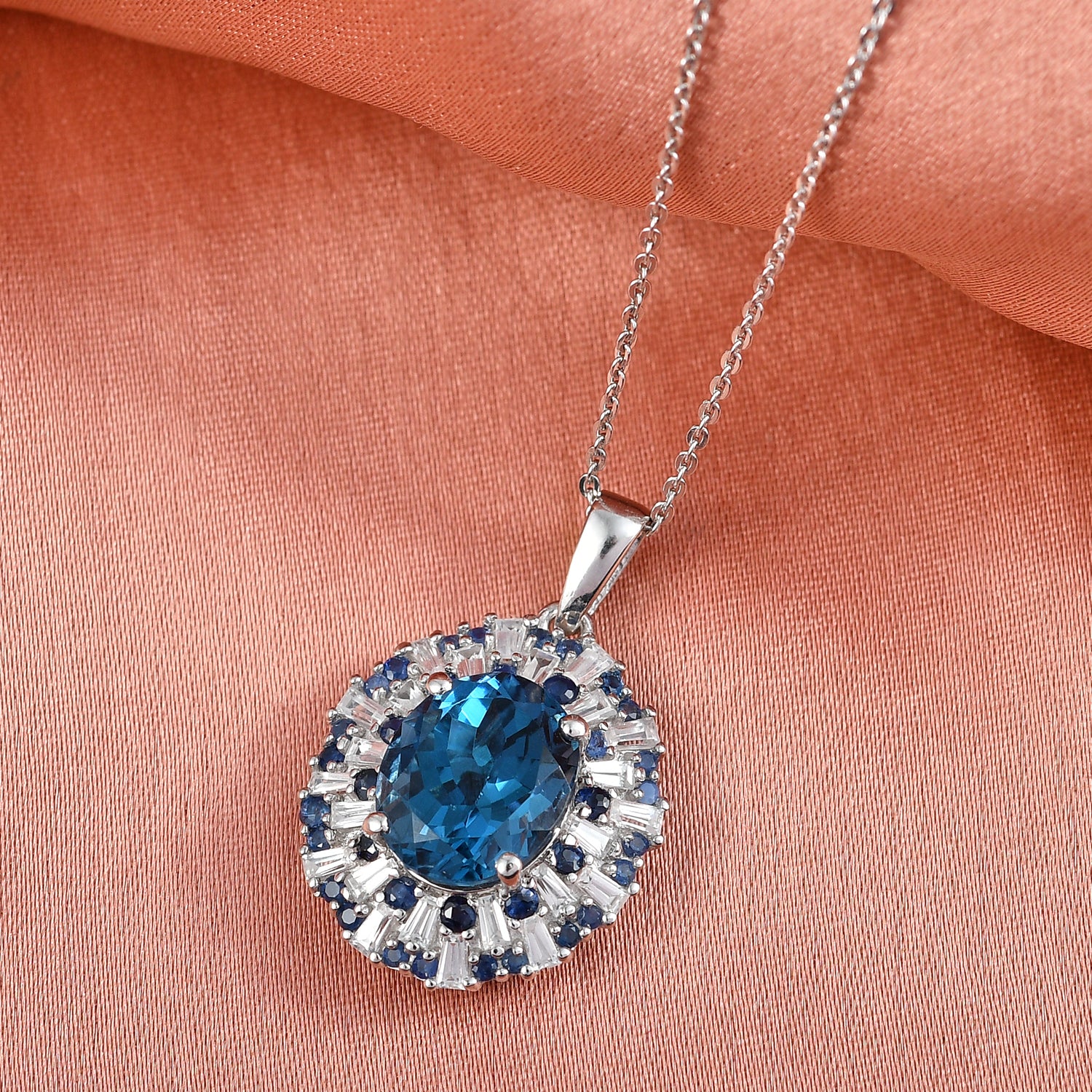 D'Joy London Blau Topas, Weißer Zirkon Schmuckset ca. 50 cm 925 Silber rhodiniert ca. 6,72 ct.