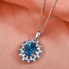 D'Joy London Blau Topas, Weißer Zirkon Schmuckset ca. 50 cm 925 Silber rhodiniert ca. 6,72 ct.