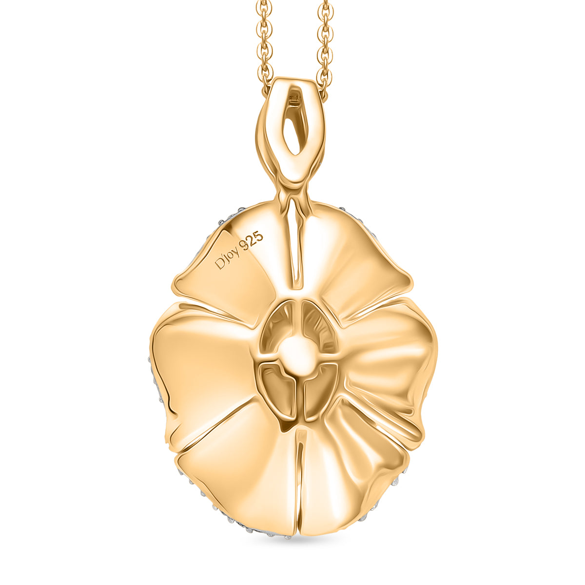 D'Joy - Liebe in Blüte Afrikanischer Rubin (Fissure gefüllt), Weißer Zirkon Anhänger mit Kette, ca. 50 cm 925 Silber 750 Gelbgold Vermeil ca. 3.59 ct