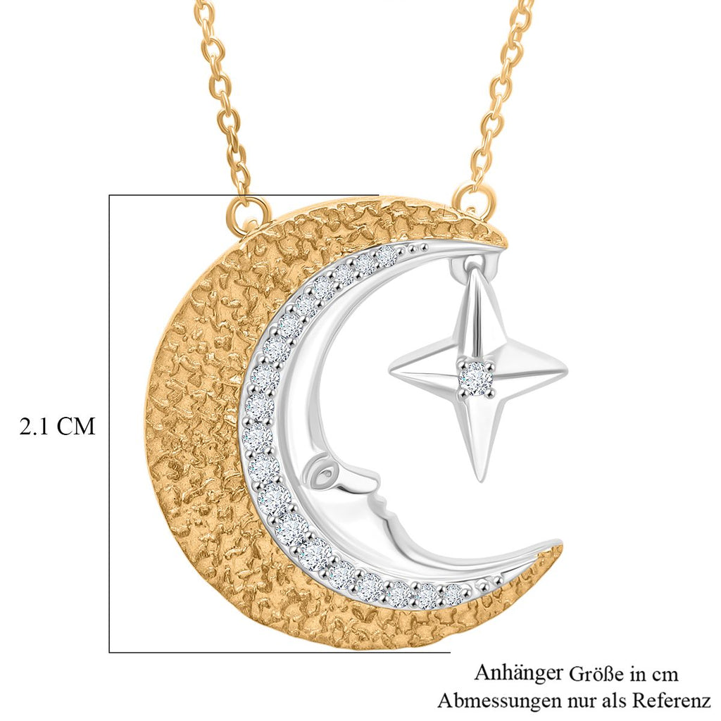 GP - Kanchanaburi Blauer Saphir, Weißer Diamant Schmuckset ca. 50 cm, 925 Silber Rhodiniert und 750 Gelbgold Vermeil ca. 0,15 ct.