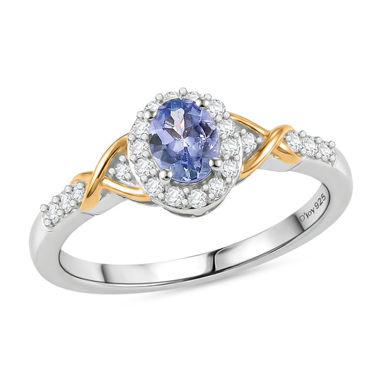D'Joy Tansanit Schmuckset 925 Silber platiniert und vergoldet (Größe 17) ca. 1,13 ct.