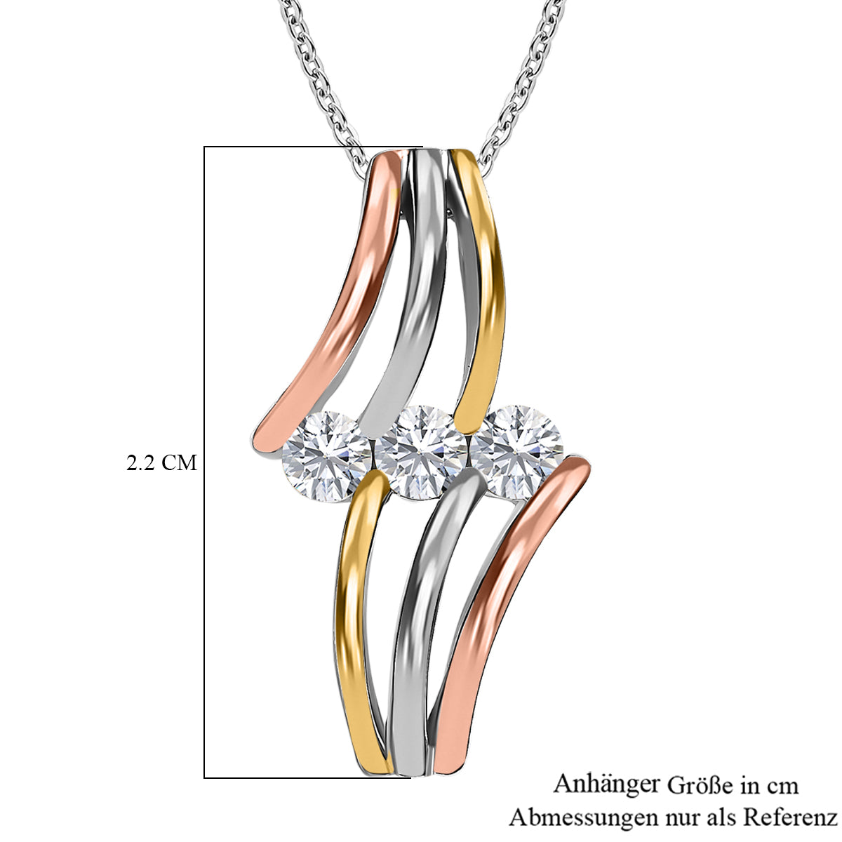EVER TRUE Moissanit Anhänger mit Kette, ca. 50 cm Nickelfreies Messing, Dreifarbig, ca. 0.69 ct