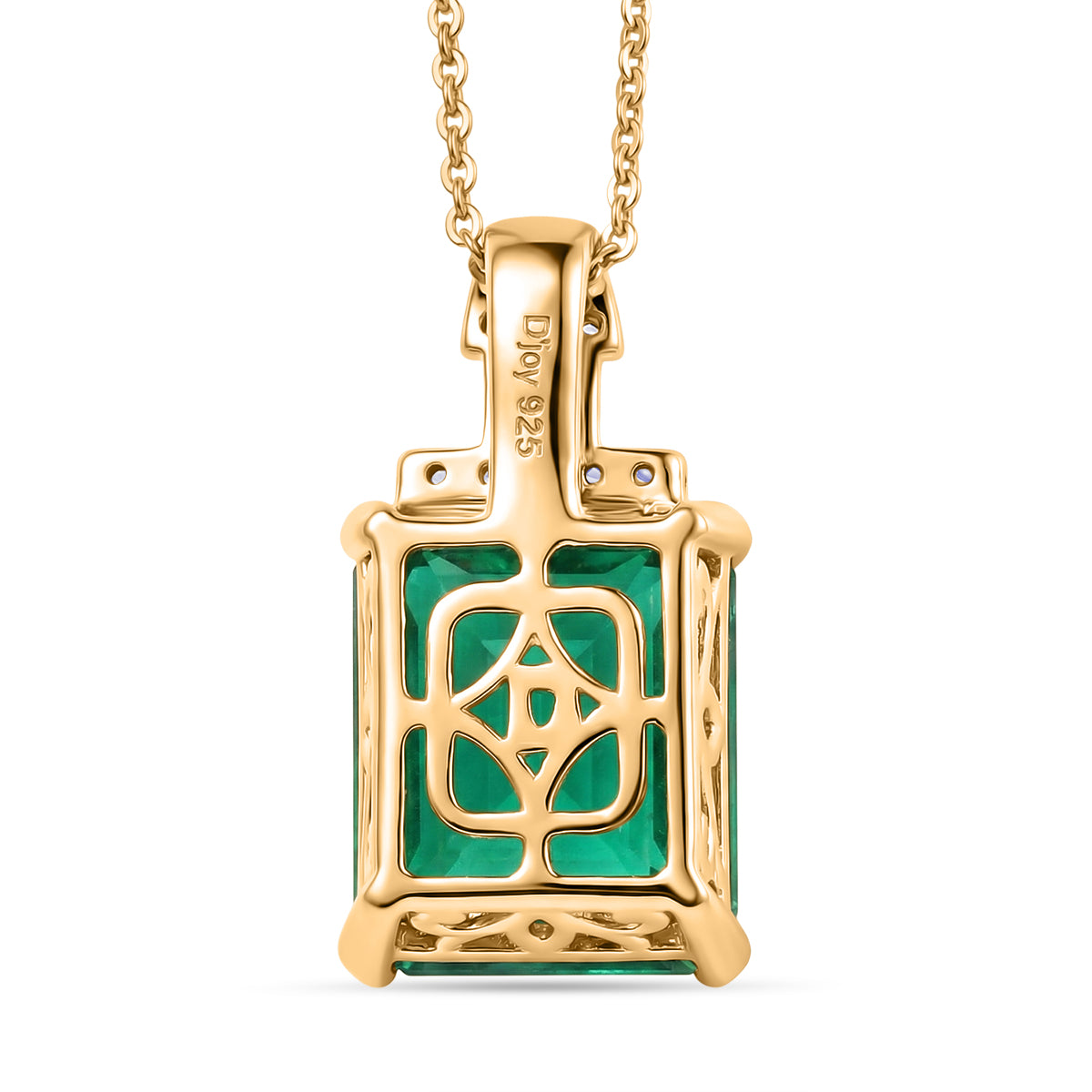 D'Joy Smaragd-Quarz Triplette, Weißer Zirkon Schmuckset ca. 50 cm 925 Silber 750 Gelbgold Vermeil ca. 7,21 ct.