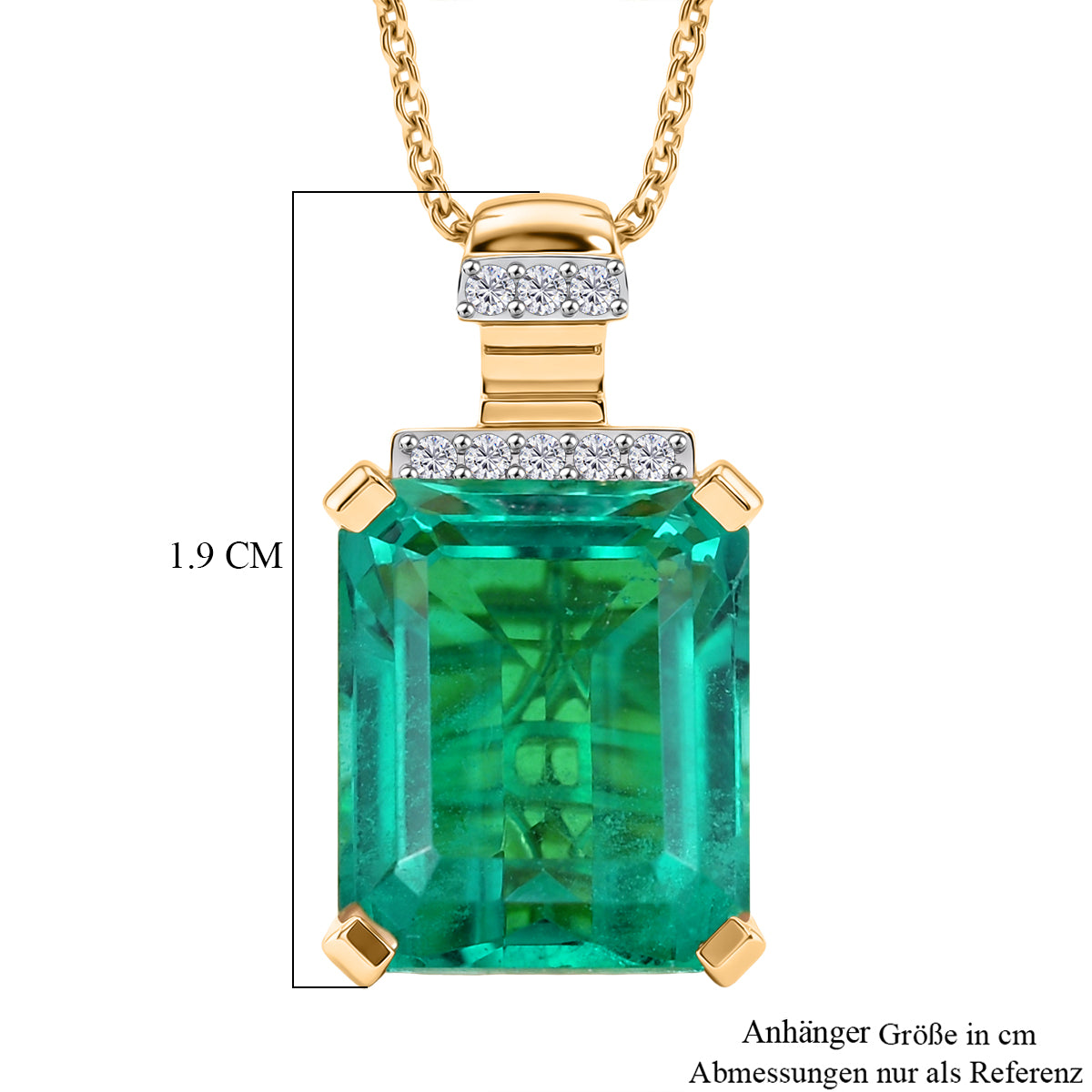 D'Joy Smaragd-Quarz Triplette, Weißer Zirkon Schmuckset ca. 50 cm 925 Silber 750 Gelbgold Vermeil ca. 7,21 ct.