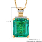 D'Joy Smaragd-Quarz Triplette, Weißer Zirkon Schmuckset ca. 50 cm 925 Silber 750 Gelbgold Vermeil ca. 7,21 ct.