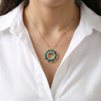 D'Joy Smaragd-Quarz Triplette, Weißer Zirkon Schmuckset ca. 50 cm 925 Silber 750 Gelb Vergoldet ca. 6,53 ct.