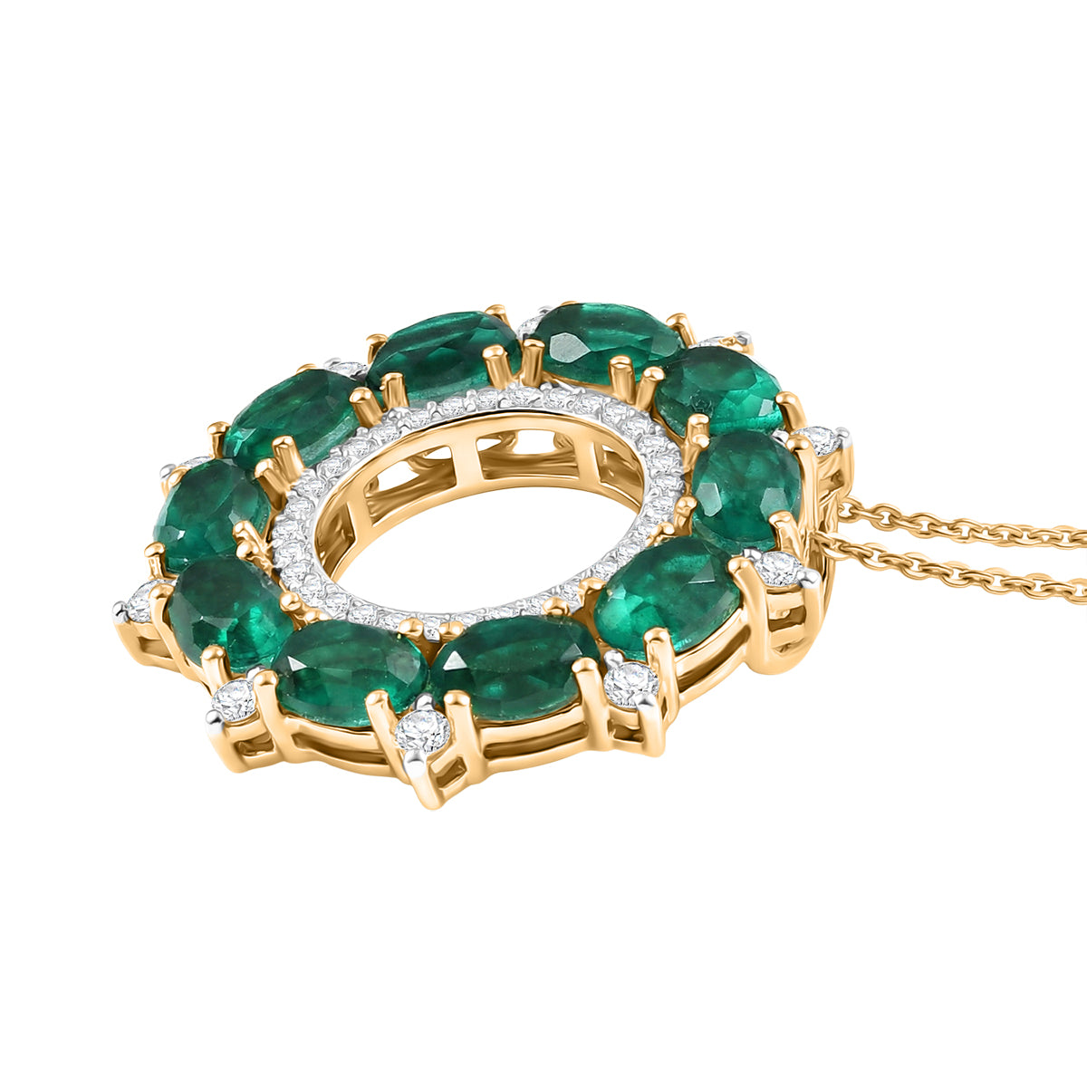 D'Joy Smaragd-Quarz Triplette, Weißer Zirkon Schmuckset ca. 50 cm 925 Silber 750 Gelb Vergoldet ca. 6,53 ct.