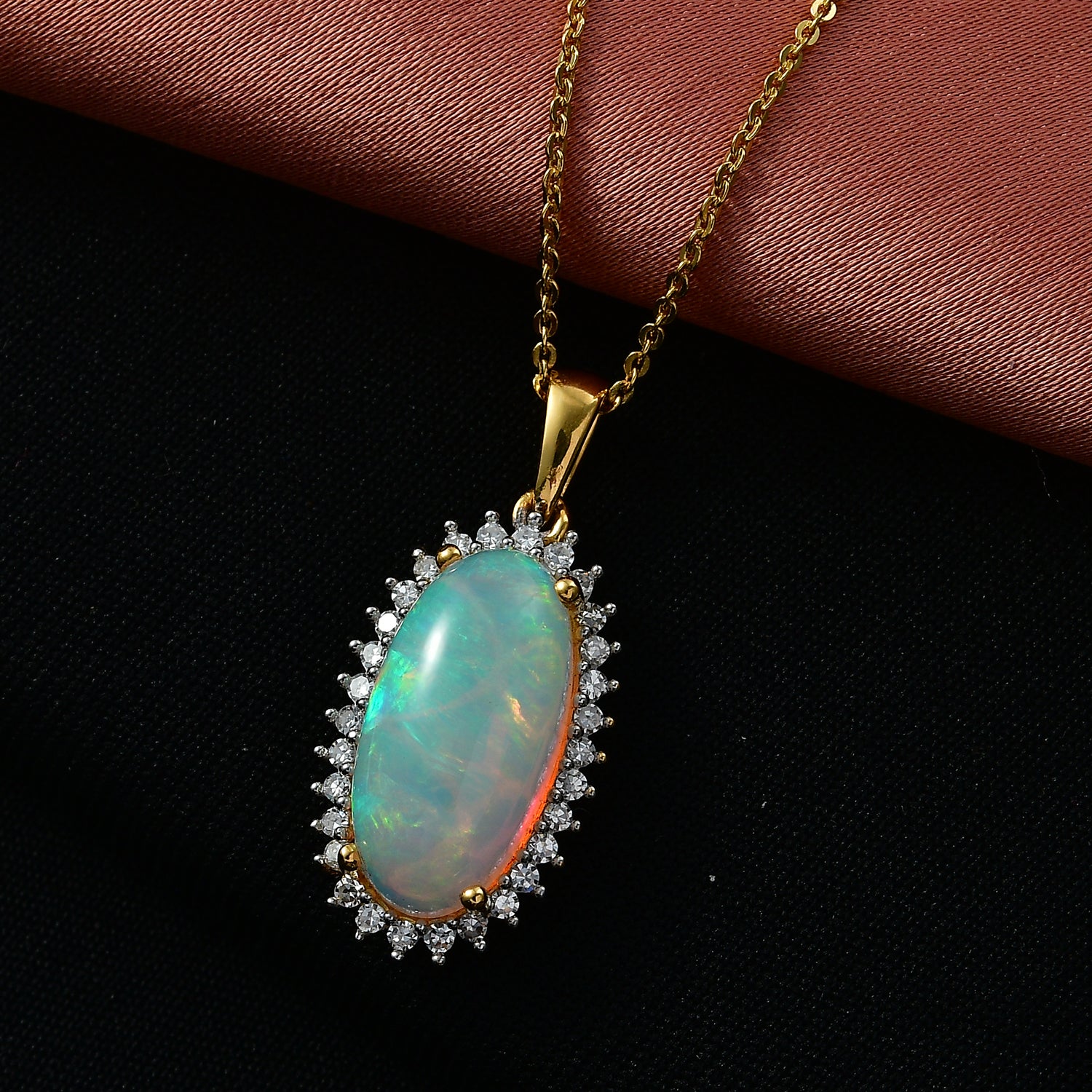 LUXURIANT - AAA Natürlicher, äthiopischer Welo Opal, Lab Grown Diamant Schmuckset ca. 50 cm 925 Silber 750 Gelbgold vermeil ca. 3.83 ct