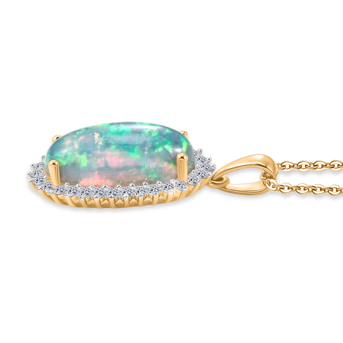 LUXURIANT - AAA Natürlicher, äthiopischer Welo Opal, Lab Grown Diamant Schmuckset ca. 50 cm 925 Silber 750 Gelbgold vermeil ca. 3.83 ct