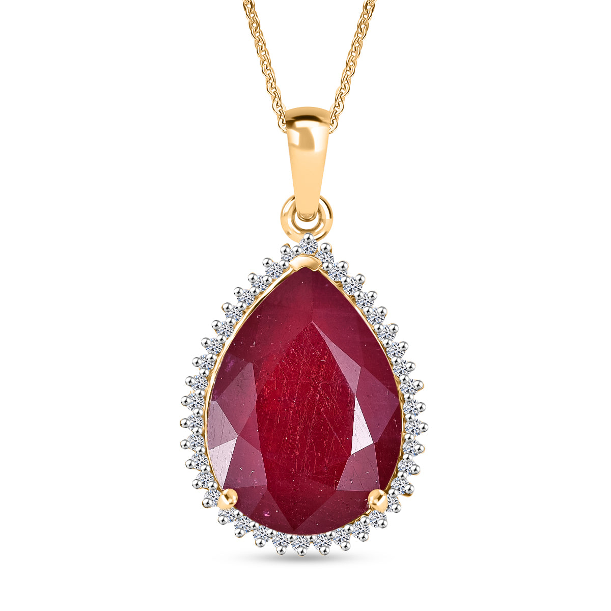 LUXURIANT DIAMOND - AA Niassa Rubin, Lab Grown Diamant Schmuckset ca. 50 cm 925 Silber 750 Gelbgold Vermeil ca. 19.86 ct