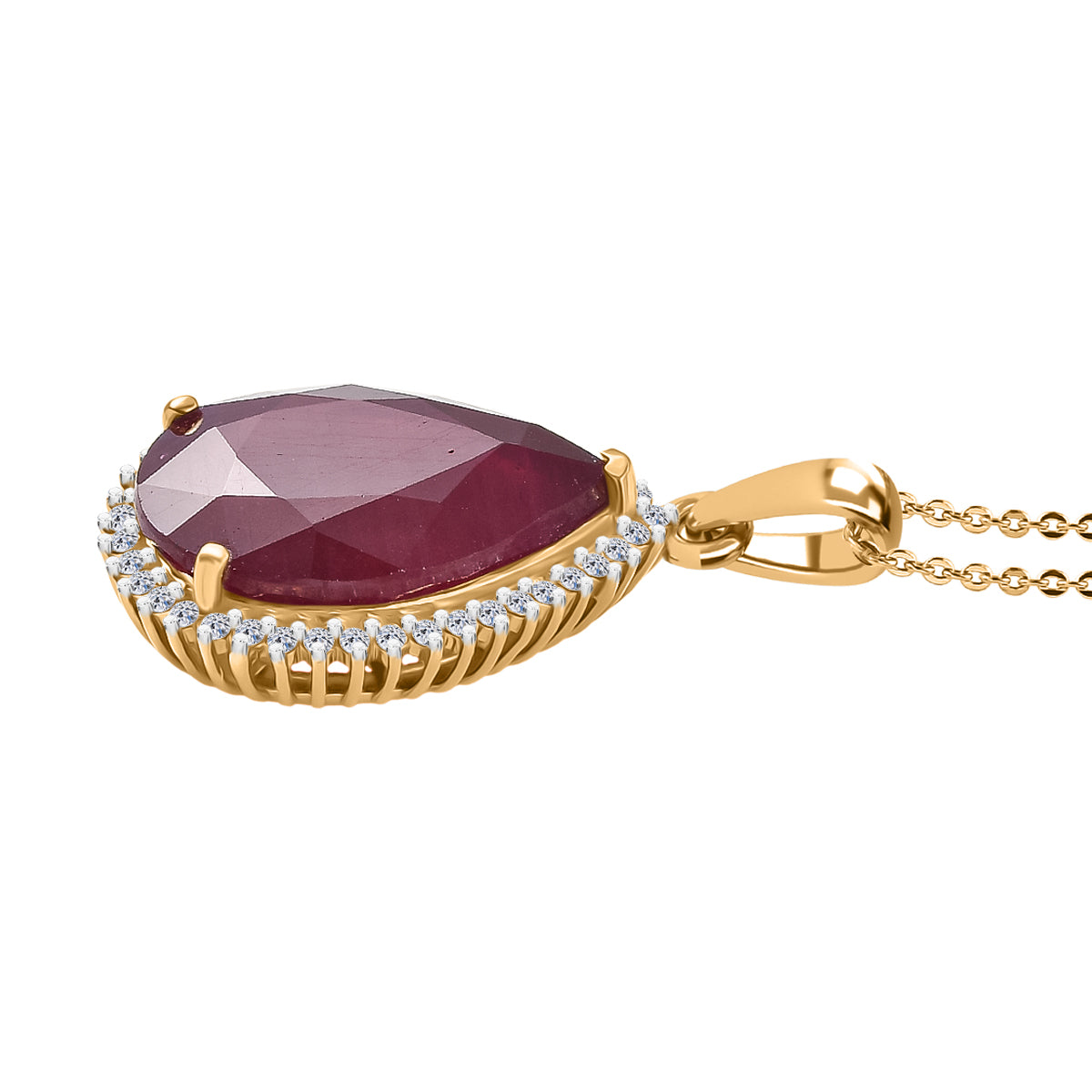 LUXURIANT DIAMOND - AA Niassa Rubin, Lab Grown Diamant Schmuckset ca. 50 cm 925 Silber 750 Gelbgold Vermeil ca. 19.86 ct