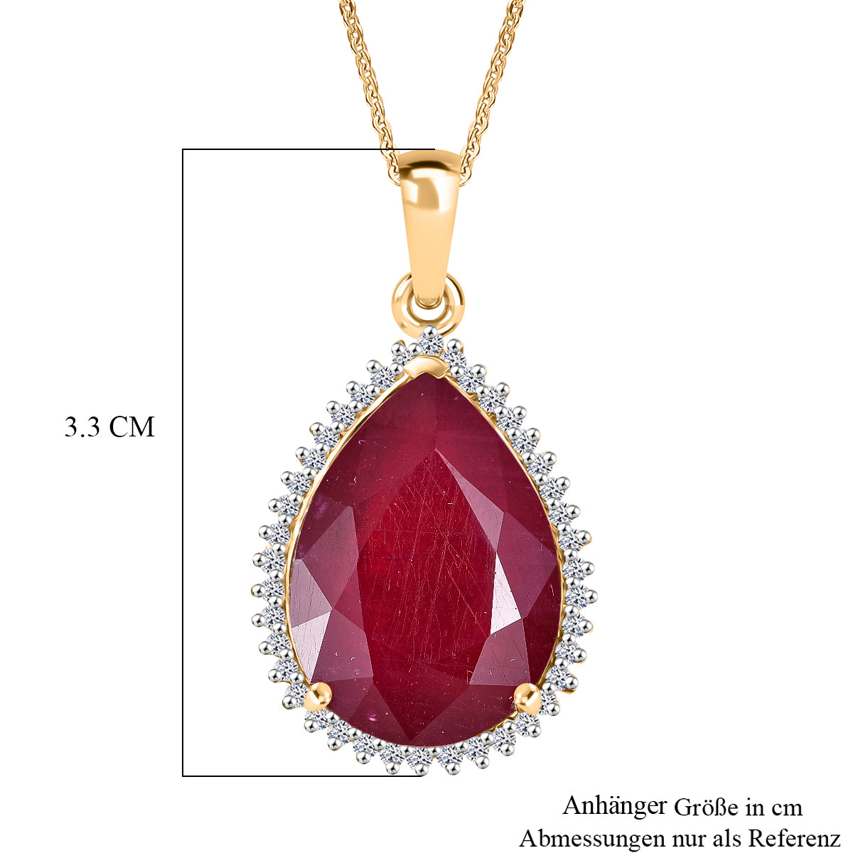 LUXURIANT DIAMOND - AA Niassa Rubin, Lab Grown Diamant Schmuckset ca. 50 cm 925 Silber 750 Gelbgold Vermeil ca. 19.86 ct