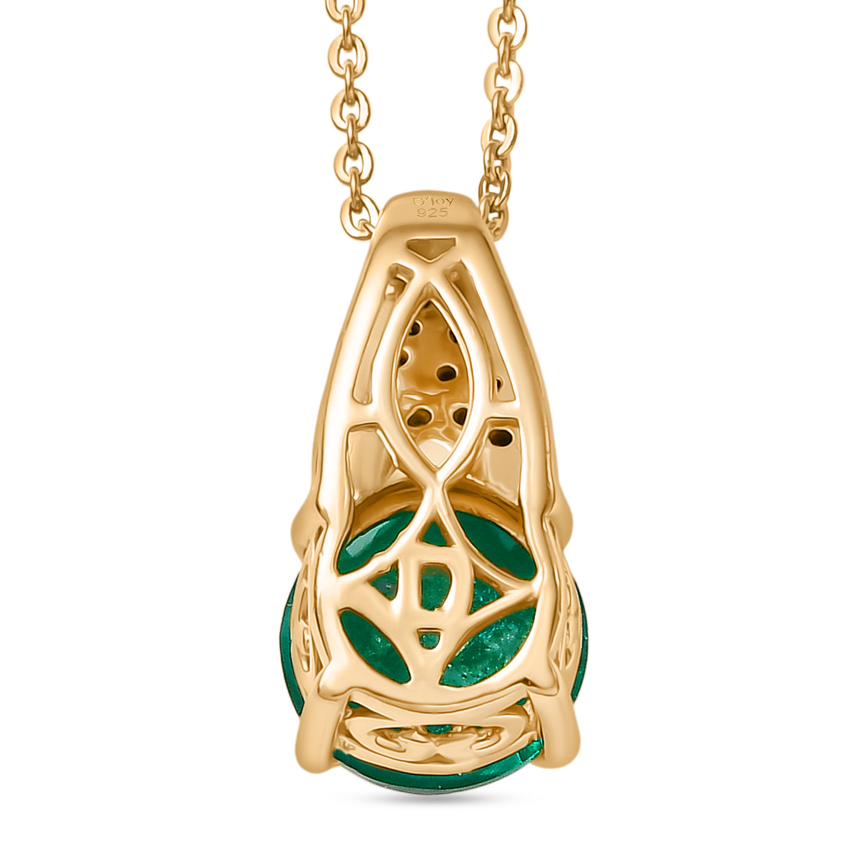 D'Joy Smaragd-Quarz Triplette, Natürlicher Chromdiopsid Schmuckset ca. 50 cm 925 Silber 750 Gelbgold Vermeil ca. 2,46 ct.