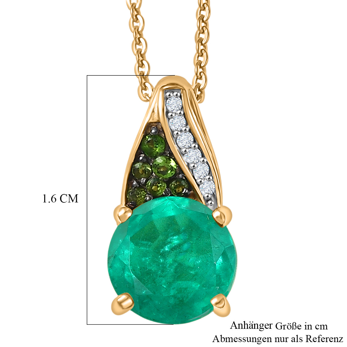 D'Joy Smaragd-Quarz Triplette, Natürlicher Chromdiopsid Schmuckset ca. 50 cm 925 Silber 750 Gelbgold Vermeil ca. 2,46 ct.