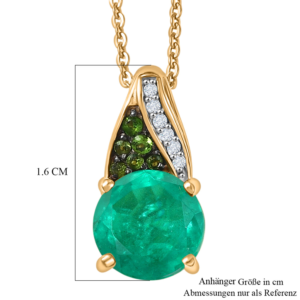 D'Joy Smaragd-Quarz Triplette, Natürlicher Chromdiopsid Schmuckset ca. 50 cm 925 Silber 750 Gelbgold Vermeil ca. 2,46 ct.