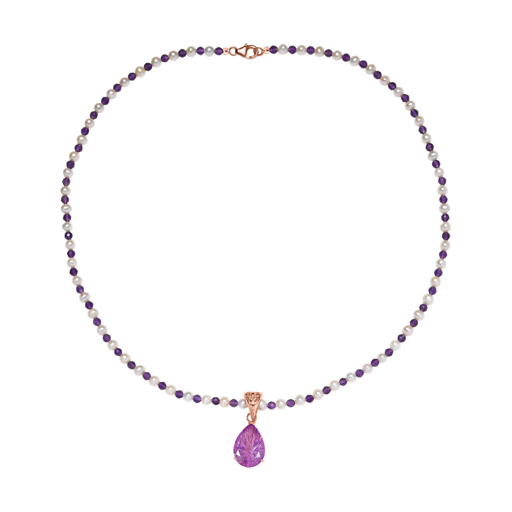 D'Joy AA Rose De France Amethyst, Perle Schmuckset ca. 50 cm 925 Silber 750 Roségold Vermeil