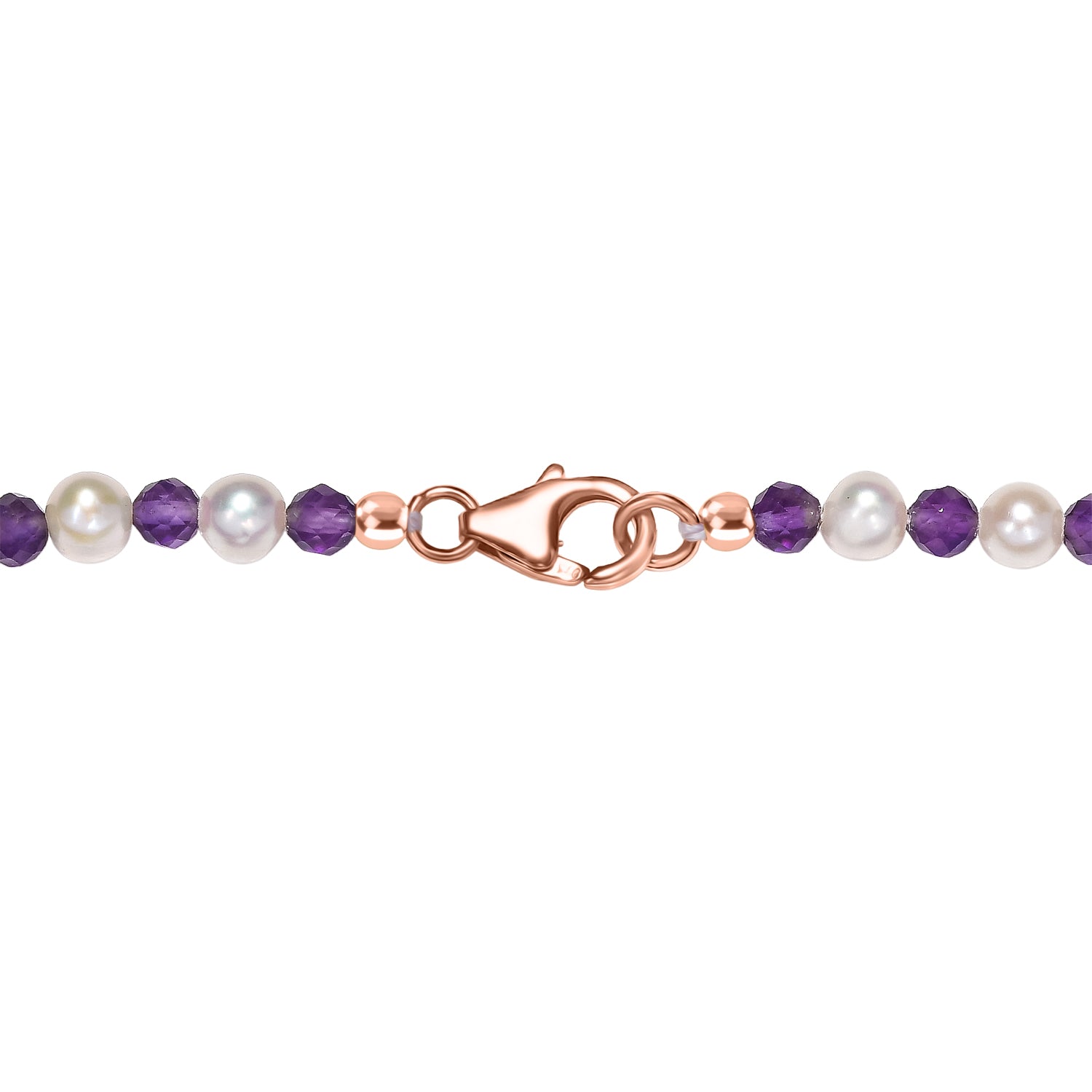 D'Joy AA Rose De France Amethyst, Perle Schmuckset ca. 50 cm 925 Silber 750 Roségold Vermeil