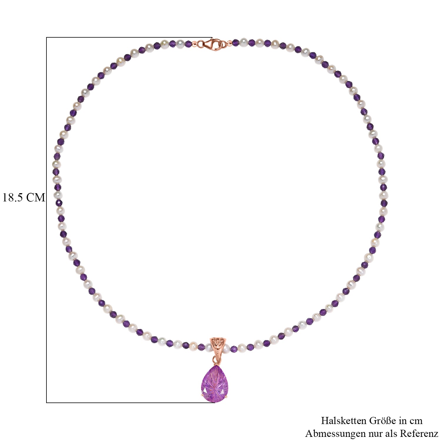 D'Joy AA Rose De France Amethyst, Perle Schmuckset ca. 50 cm 925 Silber 750 Roségold Vermeil
