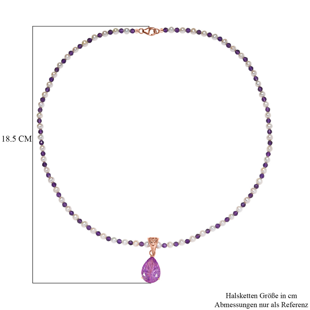 D'Joy AA Rose De France Amethyst, Perle Schmuckset ca. 50 cm 925 Silber 750 Roségold Vermeil