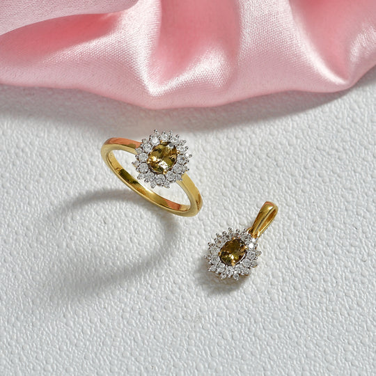 D'Joy AA Natürlicher goldener Tansanit Schmuckset 925 Silber 750 Gelbgold Vermeil (Größe 19) ca. 1,53 ct.