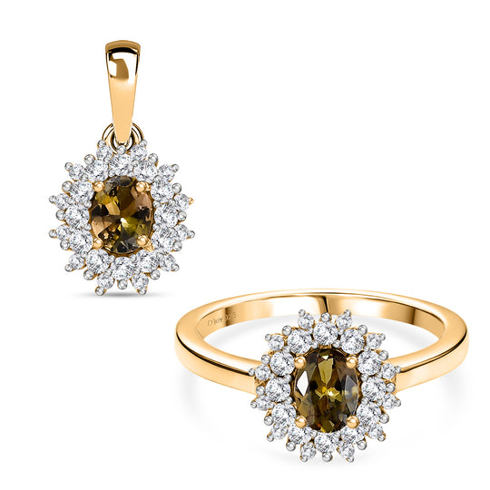 D'Joy AA Natürlicher goldener Tansanit Schmuckset 925 Silber 750 Gelbgold Vermeil (Größe 19) ca. 1,53 ct.