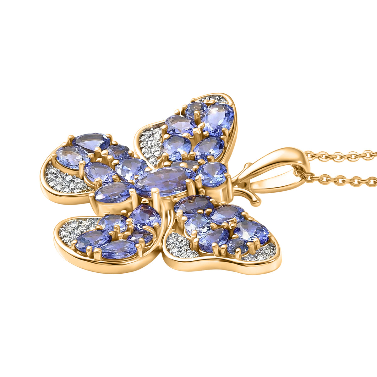 D'Joy Tansanit Schmuckset ca. 50 cm 925 Silber 750 Gelbgold Vermeil ca. 4,46 ct.