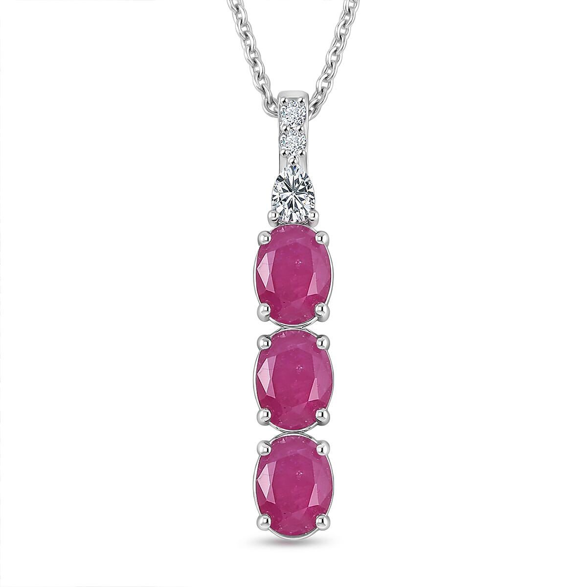 D'Joy AA Burmesischer Rubin, Moissanit Schmuckset ca. 50 cm 925 Silber Rhodiniert ca. 3,50 ct.