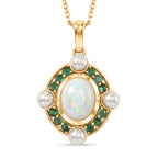 D'Joy Natürlicher, äthiopischer Welo Opal, Perle (4 mm) Schmuckset ca. 50 cm 925 Silber 750 Gelbgold Vermeil