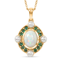 D'Joy Natürlicher, äthiopischer Welo Opal, Perle (4 mm) Schmuckset ca. 50 cm 925 Silber 750 Gelbgold Vermeil