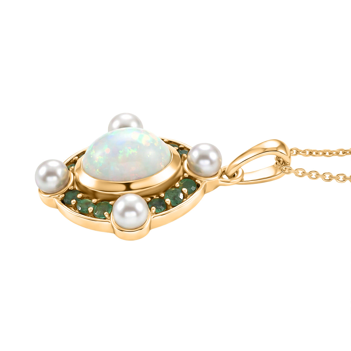 D'Joy Natürlicher, äthiopischer Welo Opal, Perle (4 mm) Schmuckset ca. 50 cm 925 Silber 750 Gelbgold Vermeil