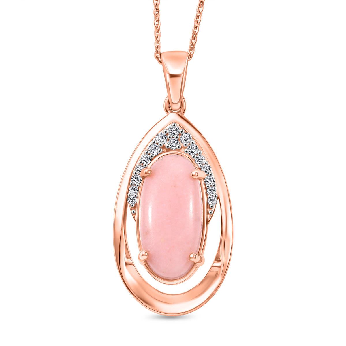 D'Joy AA Rosa Opal, Weißer Zirkon Anhänger mit Kette, ca. 50 cm 925 Silber 750 Roségold Vermeil ca. 4.25 ct