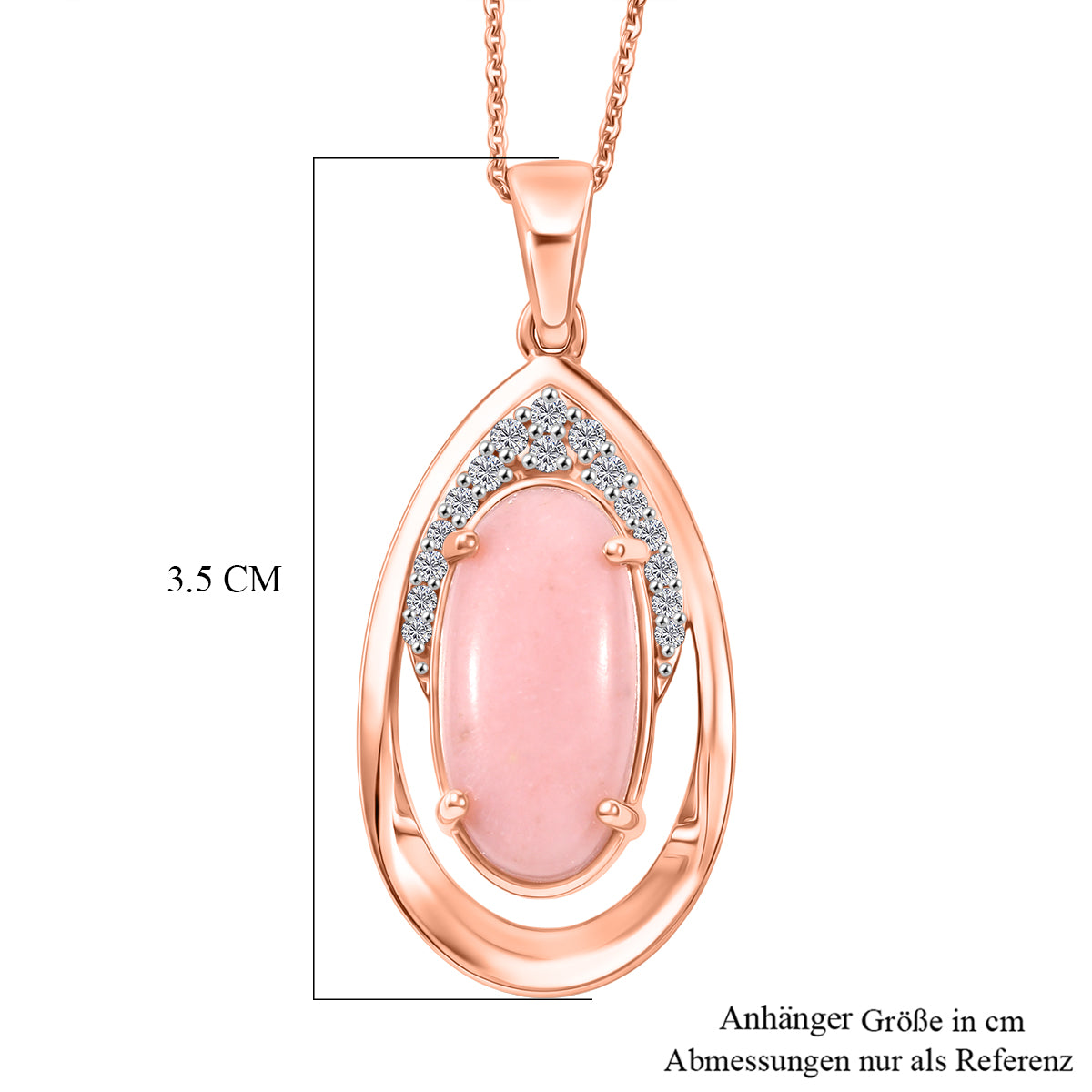 D'Joy AA Rosa Opal, Weißer Zirkon Anhänger mit Kette, ca. 50 cm 925 Silber 750 Roségold Vermeil ca. 4.25 ct