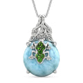 GP - Larimar, Natürlicher Chromdiopsid Schmuckset ca. 50 cm 925 Silber rhodiniert ca. 15,43 ct.