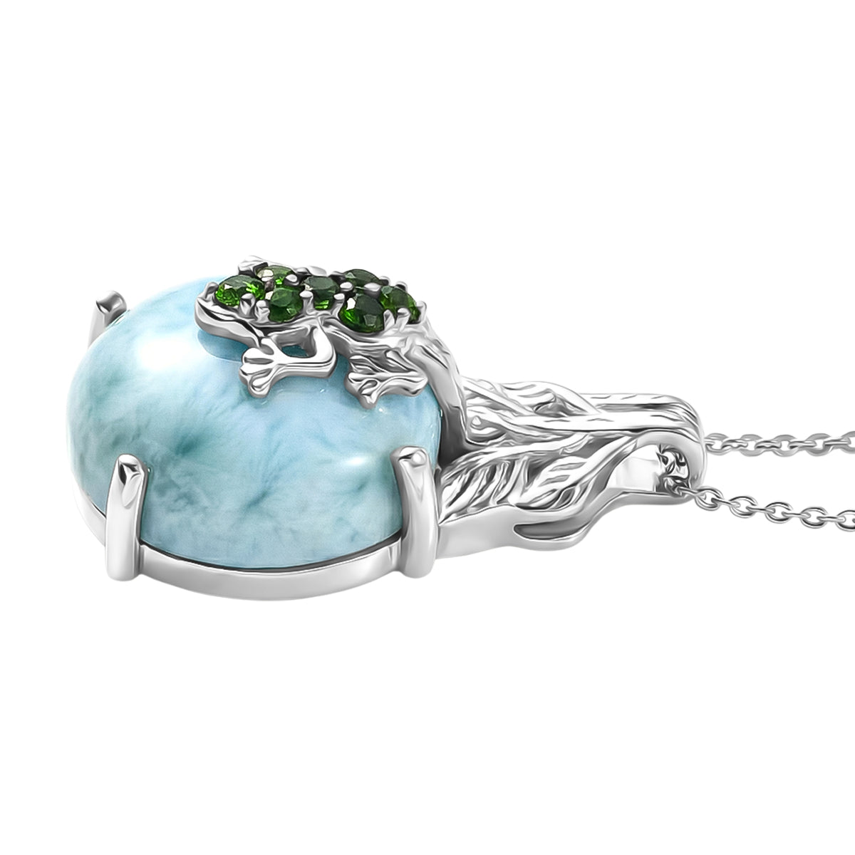 GP - Larimar, Natürlicher Chromdiopsid Schmuckset ca. 50 cm 925 Silber rhodiniert ca. 15,43 ct.