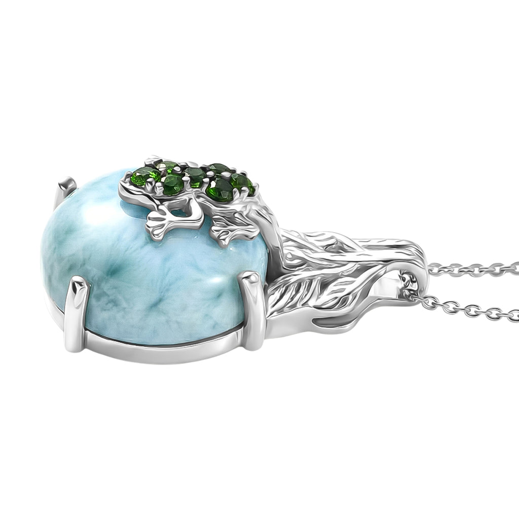 GP - Larimar, Natürlicher Chromdiopsid Schmuckset ca. 50 cm 925 Silber rhodiniert ca. 15,43 ct.