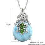 GP - Larimar, Natürlicher Chromdiopsid Schmuckset ca. 50 cm 925 Silber rhodiniert ca. 15,43 ct.
