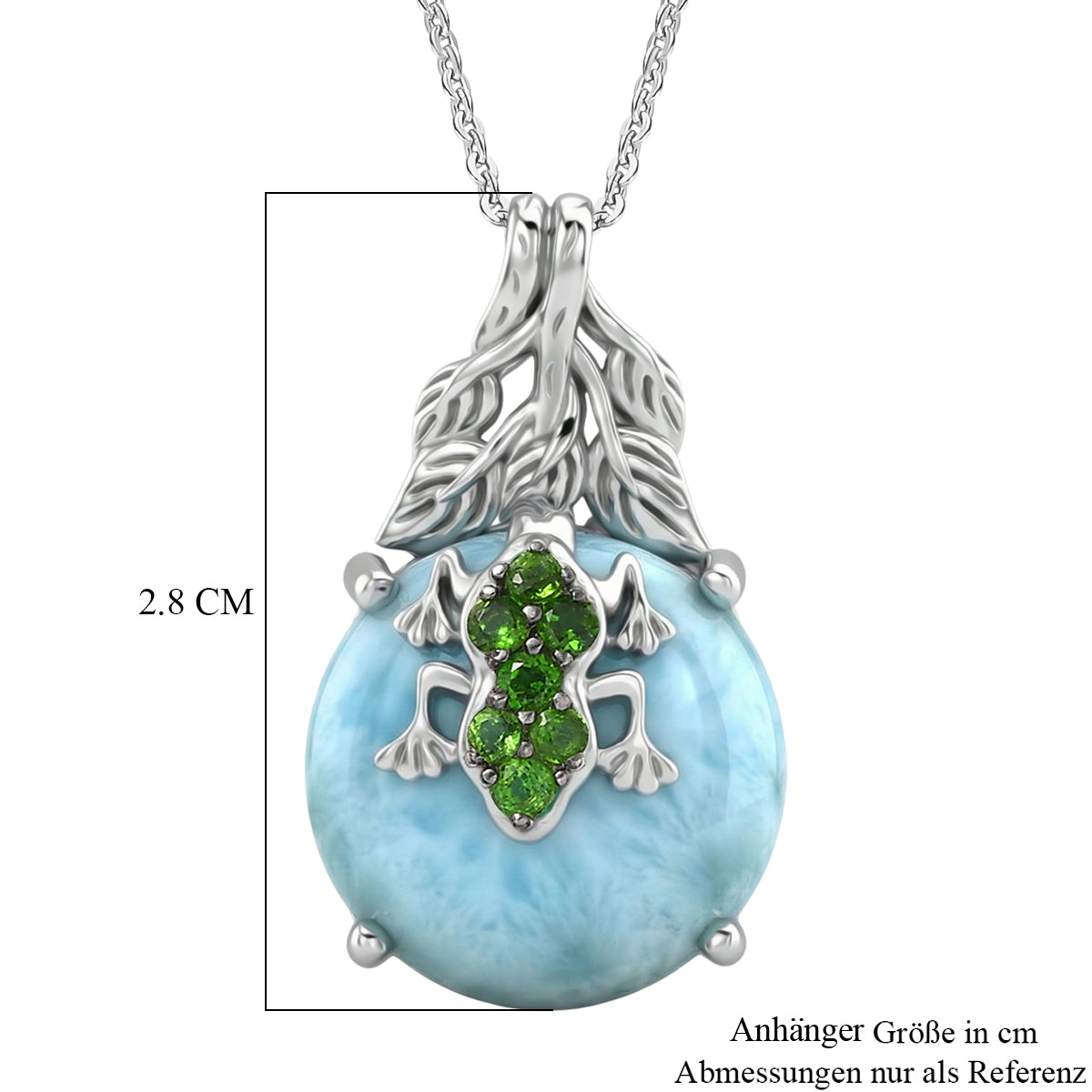 GP - Larimar, Natürlicher Chromdiopsid Schmuckset ca. 50 cm 925 Silber rhodiniert ca. 15,43 ct.