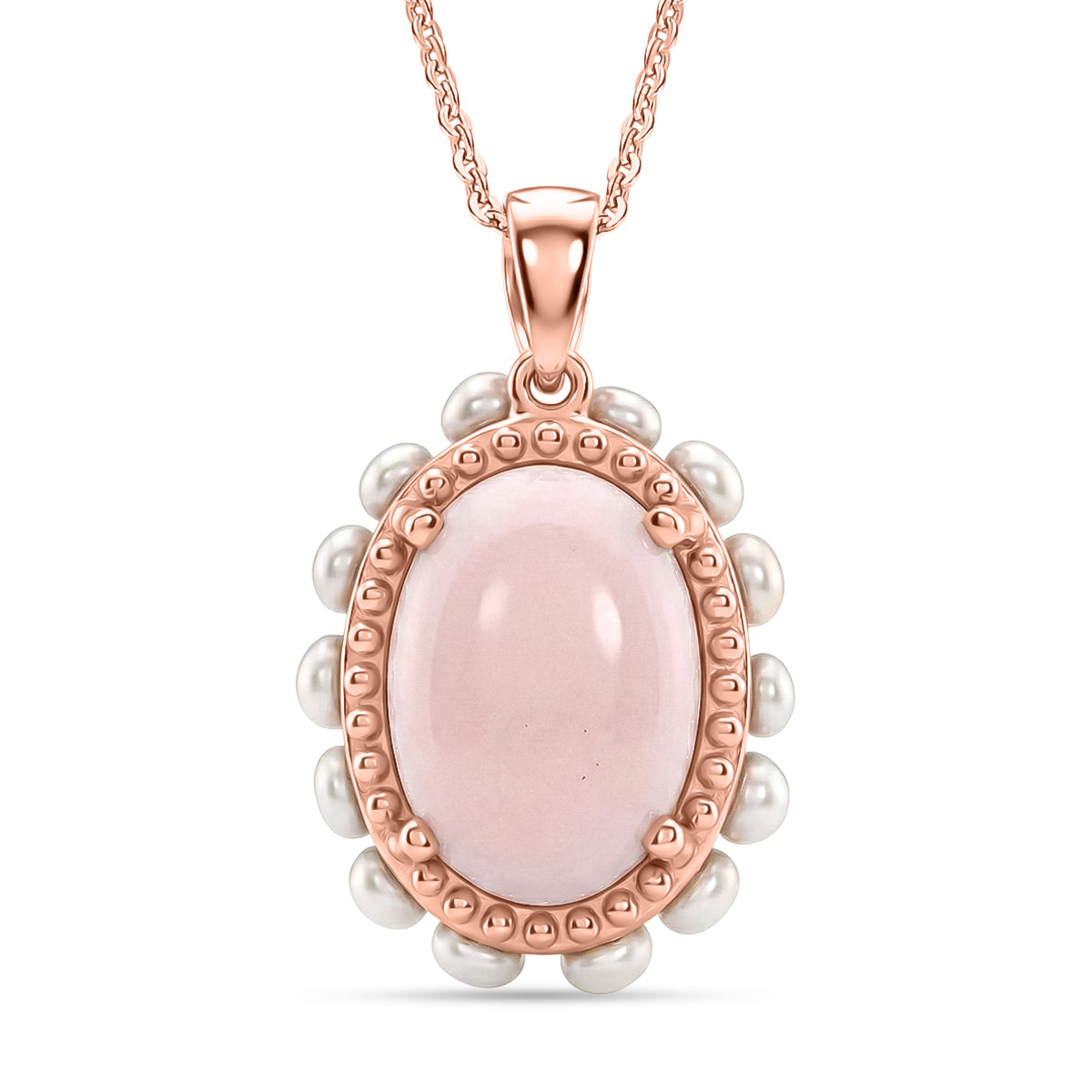 D'Joy AA Rosa Opal, Süßwasser Perle (3mm) Anhänger mit Kette, ca. 50 cm 925 Silber 750 Roségold Vermeil