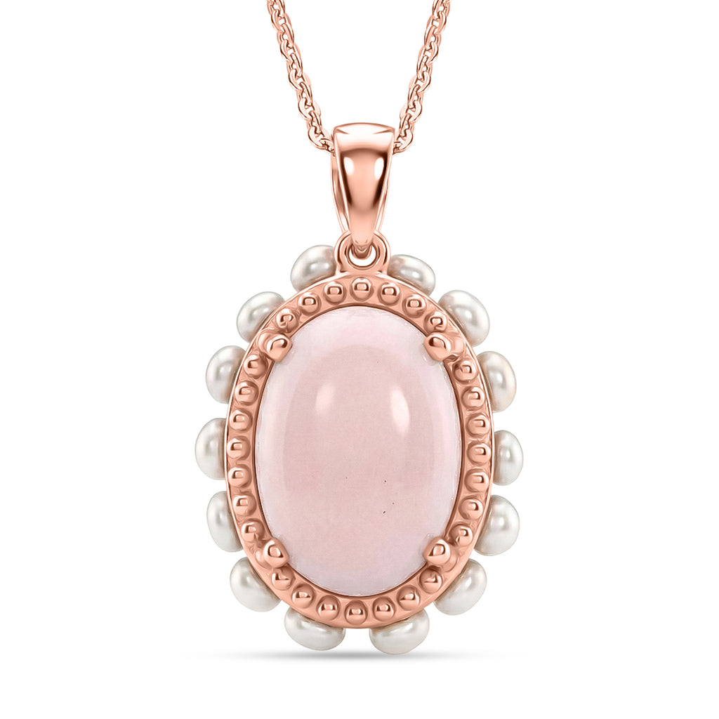 D'Joy AA Rosa Opal, Süßwasser Perle (3mm) Anhänger mit Kette, ca. 50 cm 925 Silber 750 Roségold Vermeil