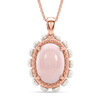 D'Joy AA Rosa Opal, Süßwasser Perle (3mm) Anhänger mit Kette, ca. 50 cm 925 Silber 750 Roségold Vermeil