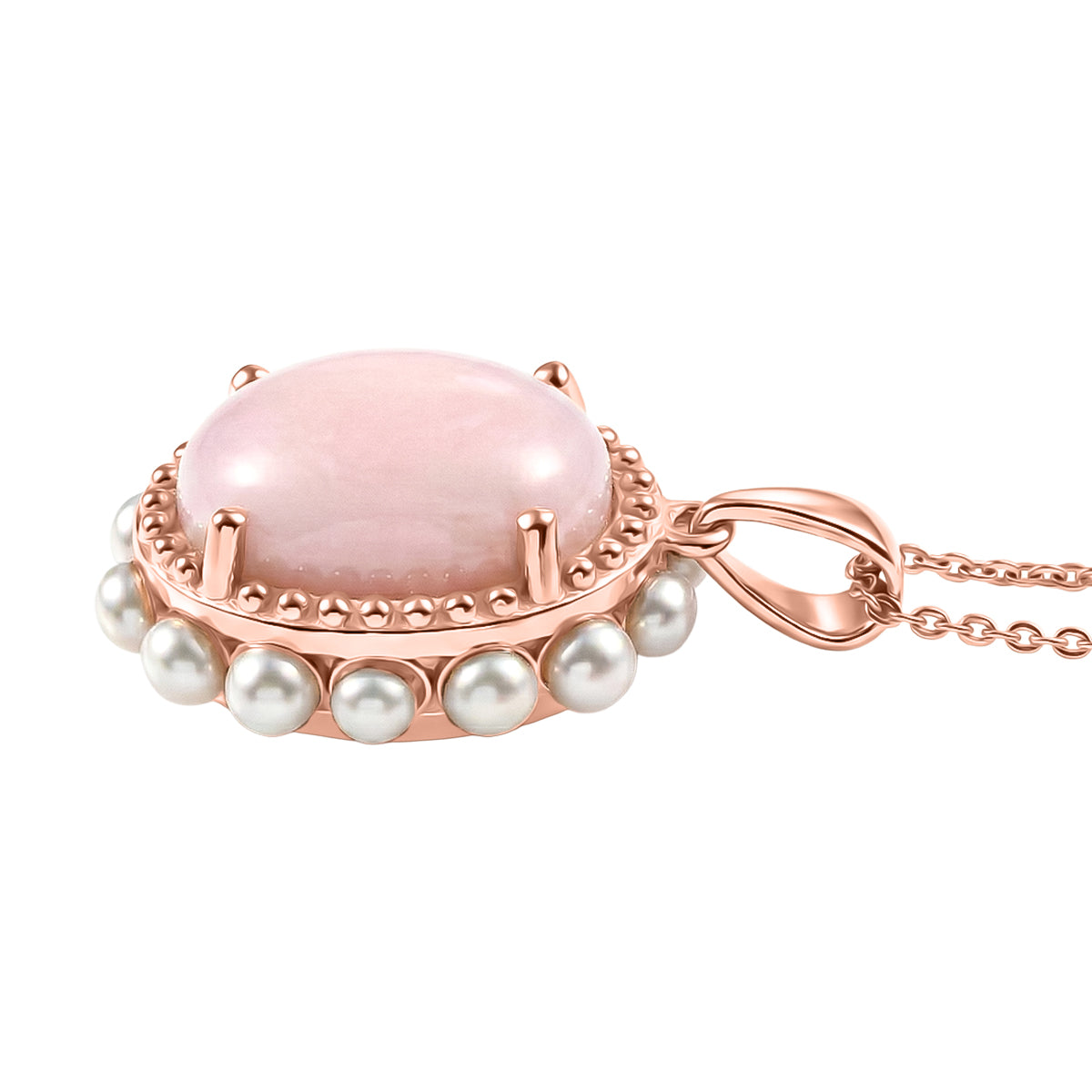 D'Joy AA Rosa Opal, Süßwasser Perle (3mm) Anhänger mit Kette, ca. 50 cm 925 Silber 750 Roségold Vermeil