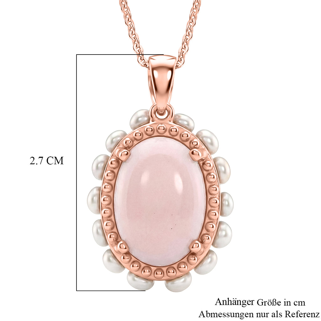 D'Joy AA Rosa Opal, Süßwasser Perle (3mm) Anhänger mit Kette, ca. 50 cm 925 Silber 750 Roségold Vermeil