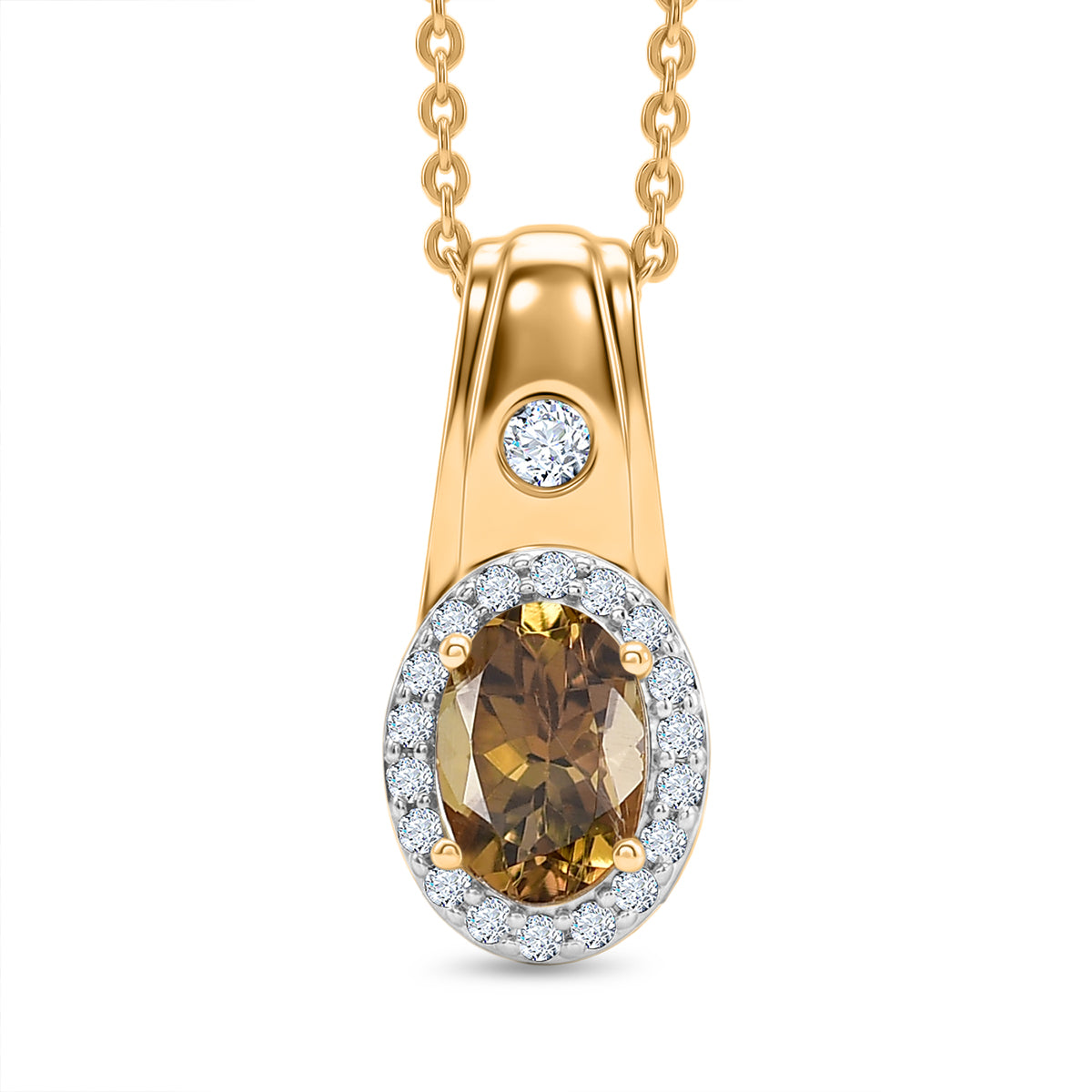 D'Joy AA Natürlicher goldener Tansanit, Moissanit Schmuckset ca. 50 cm 925 Silber 750 Gelbgold vermeil ca. 0,79 ct.