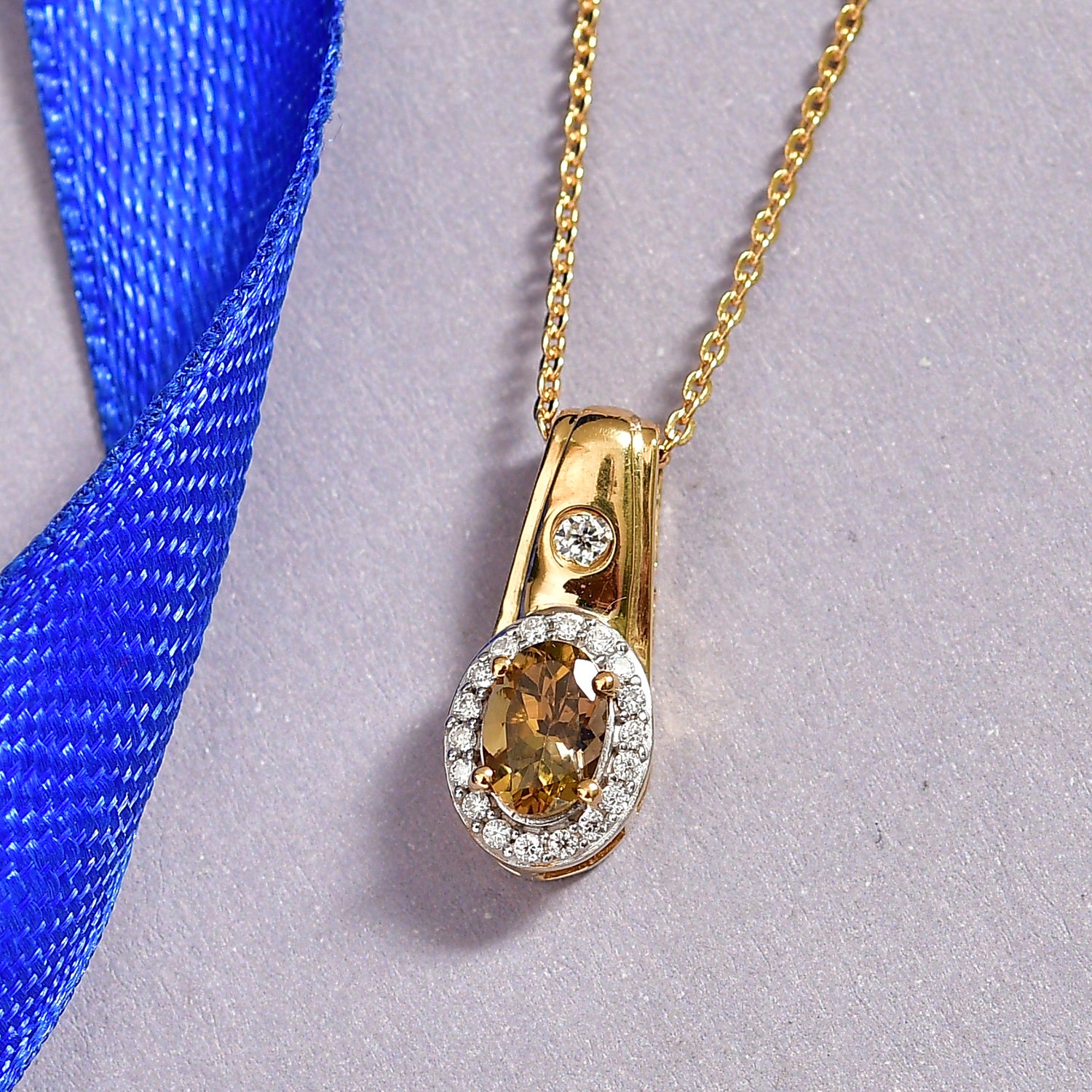 D'Joy AA Natürlicher goldener Tansanit, Moissanit Schmuckset ca. 50 cm 925 Silber 750 Gelbgold vermeil ca. 0,79 ct.
