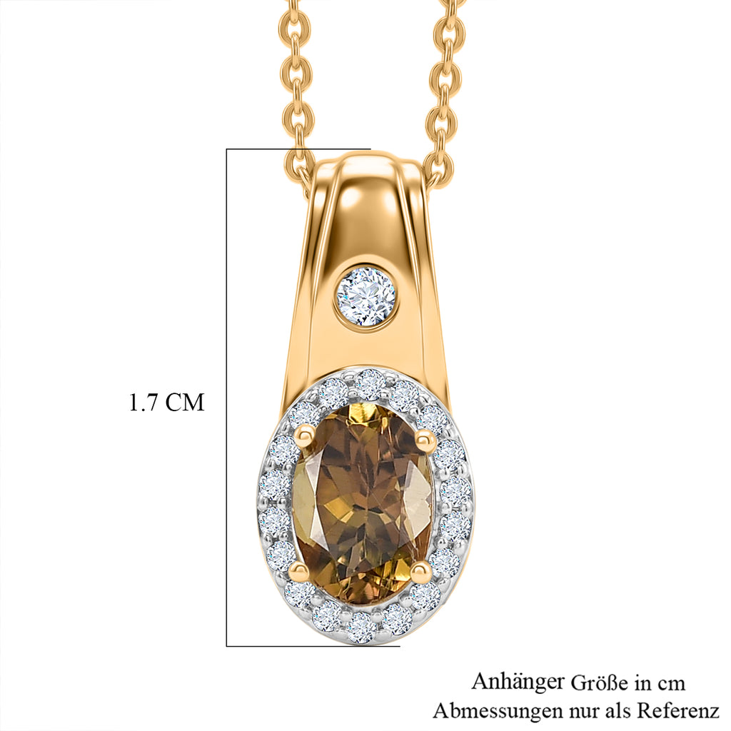 D'Joy AA Natürlicher goldener Tansanit, Moissanit Schmuckset ca. 50 cm 925 Silber 750 Gelbgold vermeil ca. 0,79 ct.